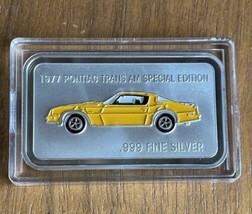 1977 Pontiac Trans AM Special Ed Yellow 1OZ .999 Silver Bar In Capsule - $150.00