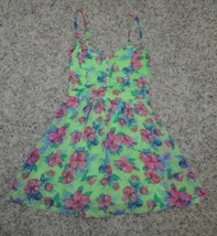 Womens Sundress Hollister Jr Girl Dress Green Floral Spaghetti Strap Bea... - $33.66
