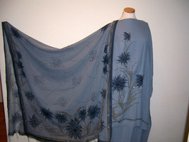 3 Matching Designer Fabrics Bluey Grey Gorgeous Designs W/ Beads &amp; Sequin 7+yd - £63.50 GBP