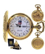 Locomotive Train Pocket Watch Gold Union Pacific Memorial with Day &amp; Dat... - $68.37 CAD