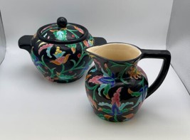 EMAUX DE LONGWY French Enamel Floral Large Cream &amp; Sugar Set - £314.75 GBP