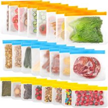 24 Pack Reusable Ziplock Bags, BPA Free Freezer Bags for Food. - £23.59 GBP