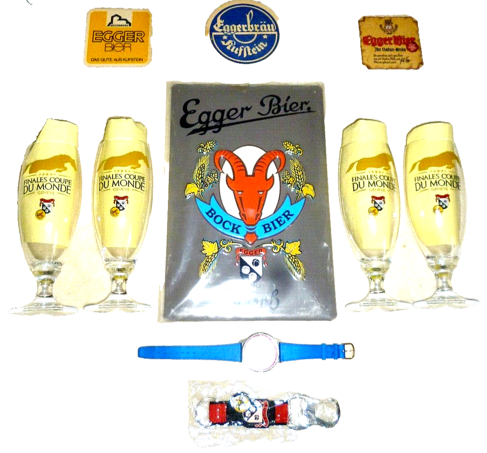 Egger Swiss Austrian Brewery VALUE PACK Beer Glasses, Signs, Watch &amp; Acc... - $144.95