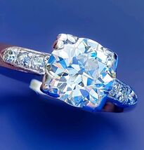 Earth mined Diamond Deco Engagement Ring Antique Solid Platinum Bridal Solitaire - $37,007.53 CAD