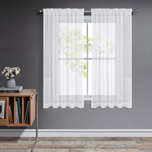 Joydeco White Sheer Curtains 63 Inch Length 2 Panels Set, Rod Pocket Long Sheer  - £9.38 GBP