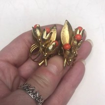 Vintage Hobe RARE Faux Coral Gold Tone Clip Earrings - $60.76
