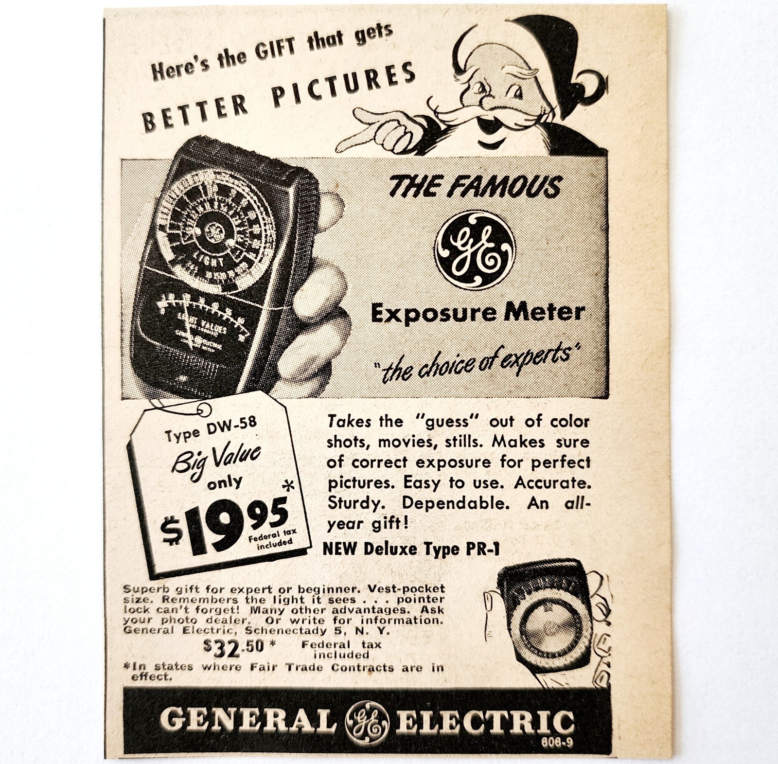 1947 GE Exposure Meter Santa Claus Advertisement Vintage Electronics E8H - $19.99