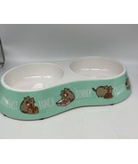 PUSHEEN Cat Food Pet Dish Double Feeder Bowl Teal Colored - €10,19 EUR