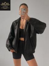 Women Oversize Bomber Handmade Lambskin Soft Real Leather Jacket natural leather - £197.32 GBP