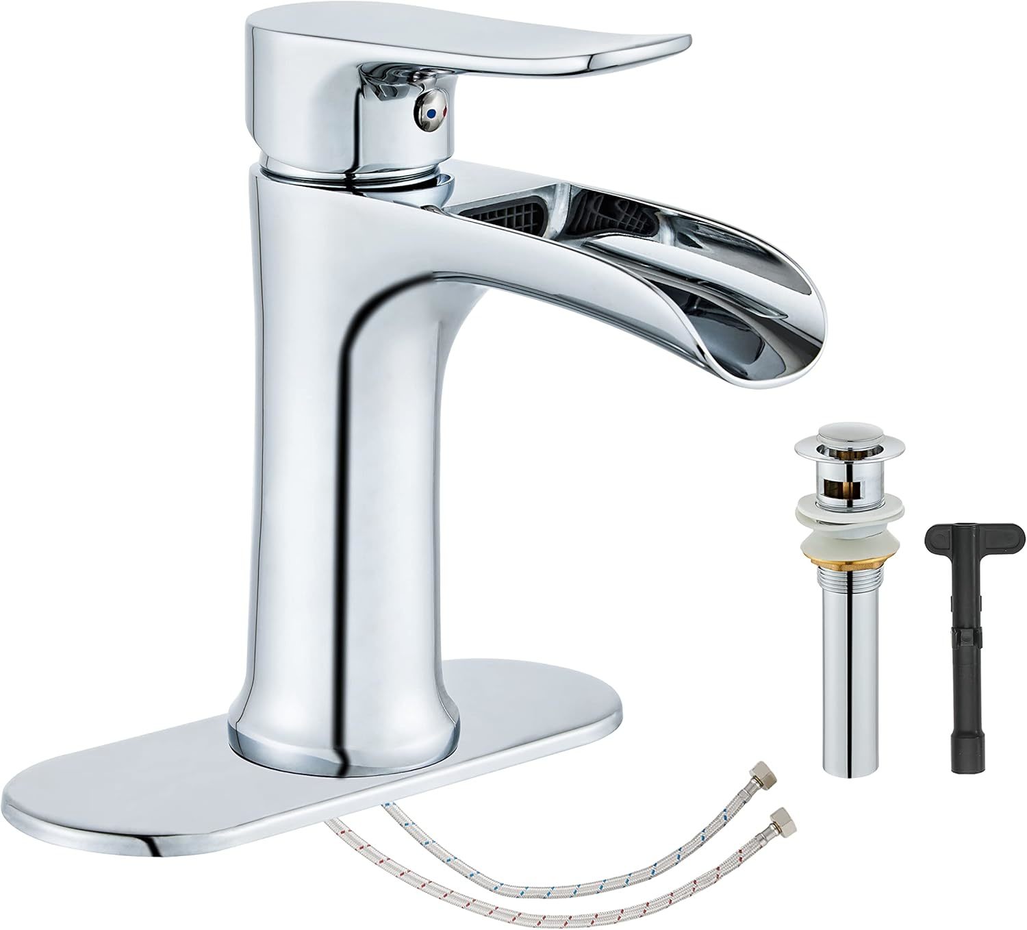 Chrome Bathroom Faucet,Yundoom Waterfall Pop Up Drain Single Handle Bath... - $63.99