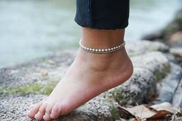 White Dual Band Boho Silver Anklet - £9.99 GBP