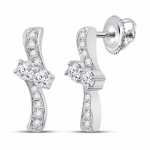 14kt White Gold Womens Round Diamond Drop Bypass 2-stone Earrings 1/4 Cttw - £320.11 GBP