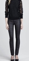 NEW TORY BURCH Black Denim Floral Skinny Lattice Honour Jeans (Size 24) - £47.15 GBP