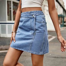 Asymmetrical Denim Mini Skirt - £24.89 GBP