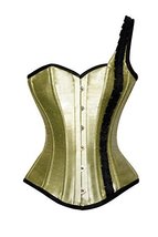 Olive Green Silk One Shoulder Strap Burlesque Corset Waist Training Overbust Top - £51.95 GBP