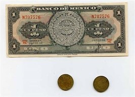 Banco de Mexico Un Peso 1967 Series HE &amp; 2 Cinco Centavo Coins 1955 &amp; 1958  - £7.74 GBP