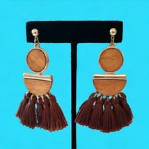 Boho Chic Tassel Earrings Chandelier Tribal Dangle Earth Tones Wood Gold... - $16.82