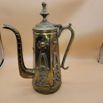 Antique Copper &amp; Brass Teapot - Vintage Patina 14” Tall Boho Kettle 1974 Morocco - £75.71 GBP