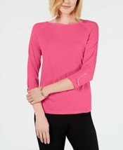 JM Collection Womens Petite Small Pink Geo Savvy Long Zipper Sleeves Top... - $17.32