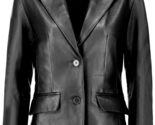 Classic 2-Button Lambskin Leather Blazer Women - Casual Coat Long Sleeve... - £94.27 GBP