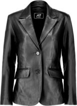 Classic 2-Button Lambskin Leather Blazer Women - Casual Coat Long Sleeves Suit  - £93.72 GBP