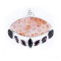 Jewelry of Venus fire  Pendant of Fire Fossilized Coral Silver Pendant - £444.60 GBP