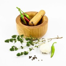Handmade Large Pestle and Mortar Set Wooden Spice Herb Crusher Grinder Kitchen - £19.32 GBP