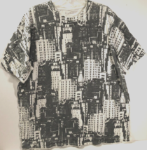 PERRY ELLIS Vintage 90s City Tall Buildings Urban Downtown White T-Shirt 2XL - £7.76 GBP