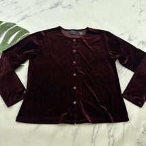 Laura Scott Womens Vintage Velvet Cardigan Sweater Size M Dark Purple Wh... - £23.36 GBP