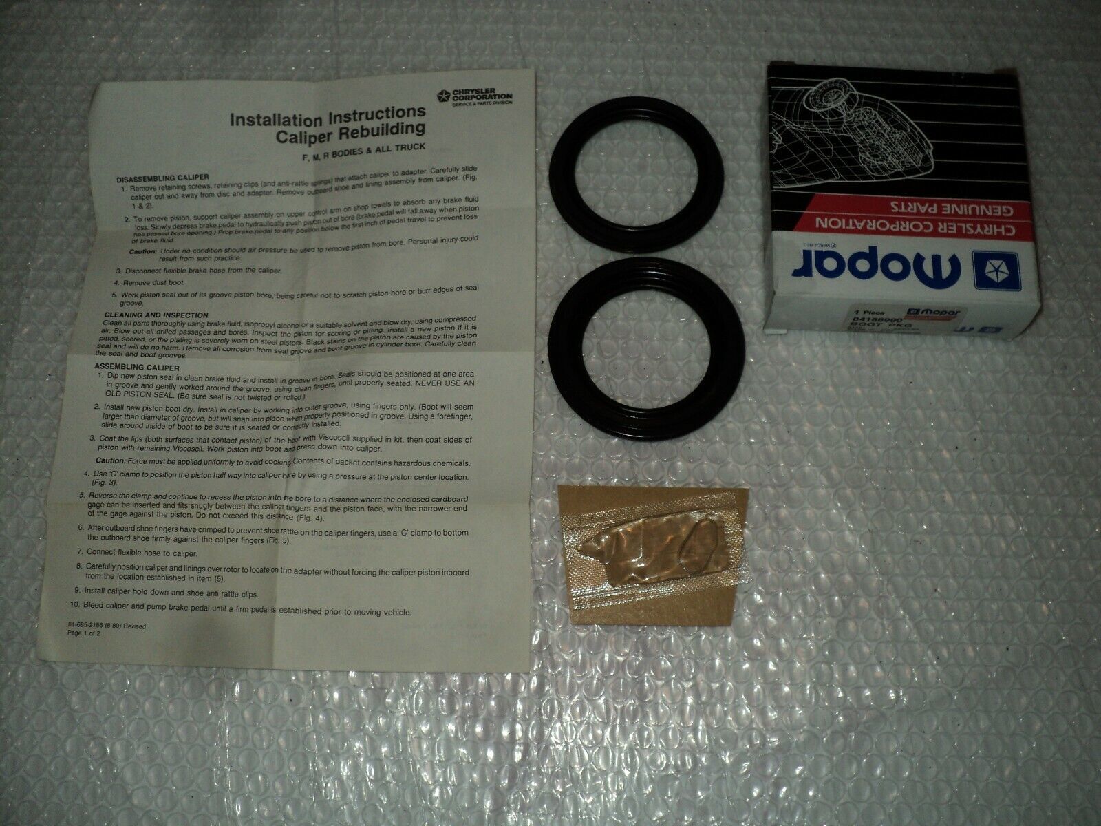 NOS MOPAR DODGE PLYMOUTH CHRYSLER DISC BRAKE CALIPER REBUILD SEAL KIT 41... - $30.00