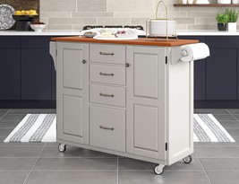 Create-A-Cart White 2 Door Cabinet Kitchen Cart With Oak Top By Home Styles - £352.26 GBP