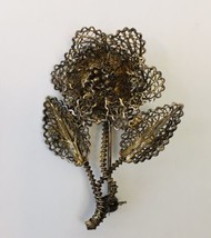 Vintage Gold Over Sterling Silver Brooch Pin Filigree Stemmed Flower Tested - £23.97 GBP