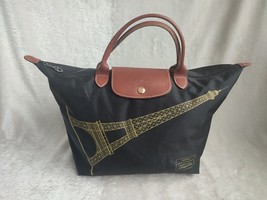 Longchamp Le Pliage Eiffel Tower Tote Foldable Bag Black Nylon  - £79.08 GBP