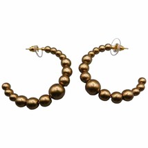 Women Hoops Earrings Graduated Imitation Brown Pearls Open Work Pierced Fashion - £7.82 GBP