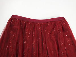 Wine Red Midi Tulle Sequin Skirt Women High Waisted Holiday Tulle Skirt Outfit image 11