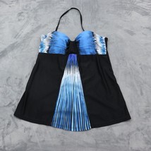 Halter Neck Tankini Womens L Blue Black Built In Bra Stretch Bikini Top - $21.66