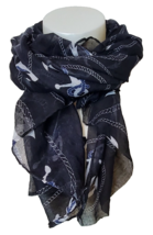 Neck Scarf Head Cover Boat Anchor Coastal Preppy 33x72 inches Black White - £5.19 GBP
