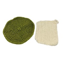Crocheted Trivet and Pot Holder Set Olive and Ivory - £15.03 GBP