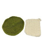 Crocheted Trivet and Pot Holder Set Olive and Ivory - £14.79 GBP