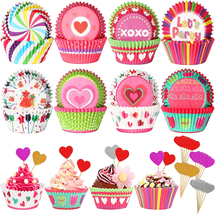 400Pcs Valentine&#39;S Day Cupcake Liners and Heart Shape Cupcake Toppers, Candy Bak - £7.98 GBP