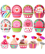 400Pcs Valentine&#39;S Day Cupcake Liners and Heart Shape Cupcake Toppers, C... - £7.87 GBP