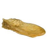 Gold Feather Shaped Serving Platter Tray Embossed Glass Tabletop Décor 2... - £36.35 GBP