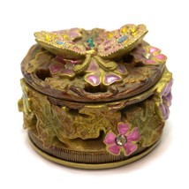 Resin Trinket Box Ornate Jewel Floral Butterfly Multicolor Round  - £7.88 GBP
