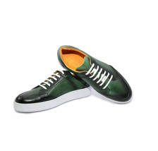 Handmade Green Sport Sneakers Hand Dyed Gradient Color, Natural Calf Skin Leathe - £115.16 GBP