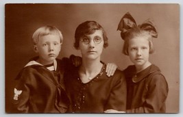 RPPC Young Mother with Darling Children Portrait c1920s Postcard F24 - £4.68 GBP