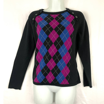 VTG Tommy Hilfiger Knitted Argyle Crewneck Sweater MEDIUM Side Button 90&#39;s Y2K - £17.21 GBP