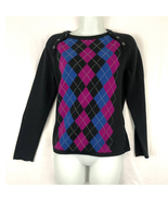 VTG Tommy Hilfiger Knitted Argyle Crewneck Sweater MEDIUM Side Button 90... - £16.88 GBP