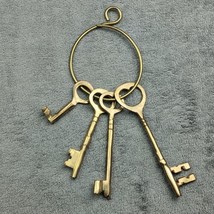 Vintage Decorative Solid Brass Large Skeleton Keys On Ring 4 Jail Keys - £20.47 GBP