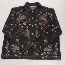 New Direction RN#94153 Women’s XL Black Embroidered Floral Denim Jacket Chest 50 image 11