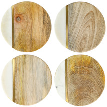 Laurie Gates White Marble and Mango Wood Round 4 Piece Coaster Set - £36.12 GBP